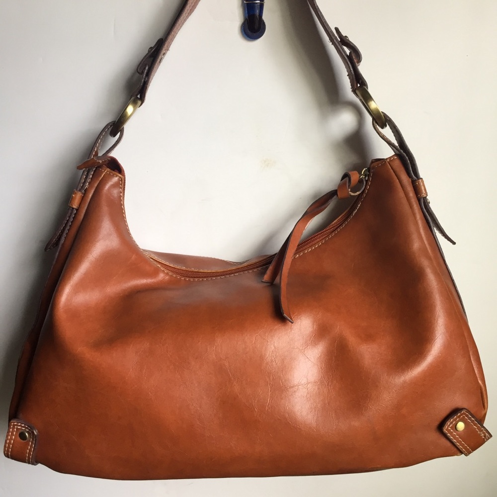 Vintage brown vegan leather shoulder hobo bag